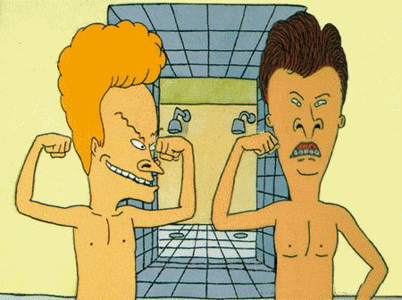 beavis and butthead looking in the mirror flexing