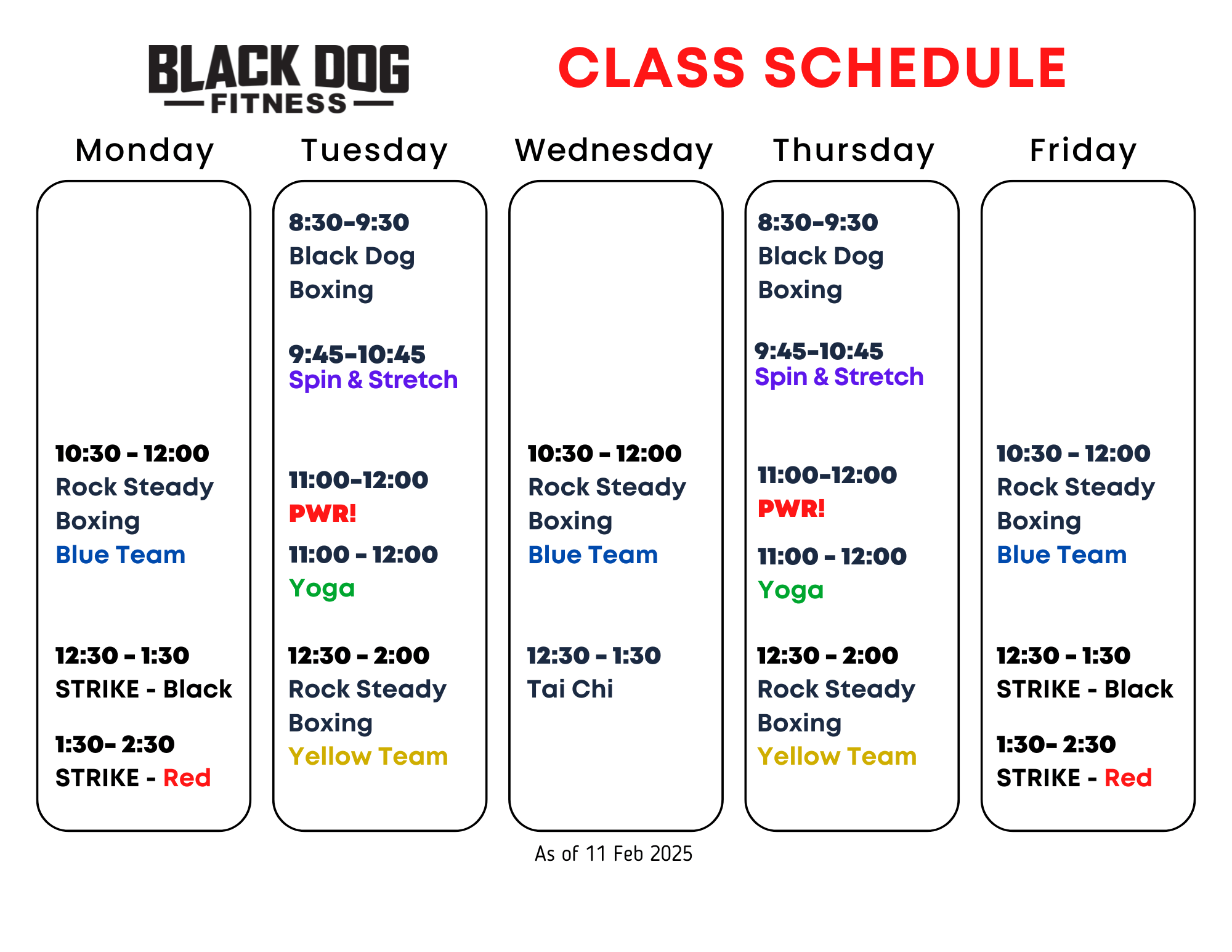 Black Dog Fitness Weekly Class Schedule